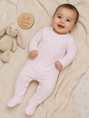 Kissy Kissy Baby Girl Pink Bunny Footie Sleeper 6–9M Pima Cotton